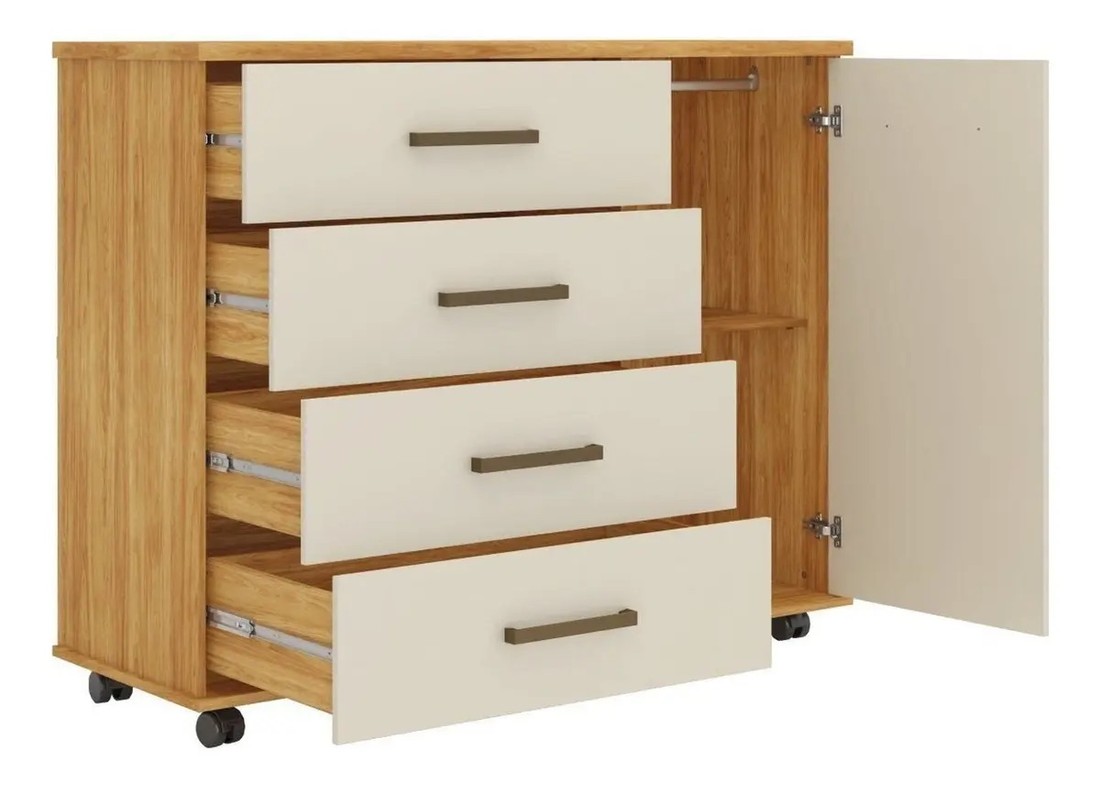 Cômoda 4 Gavetas 1 Porta Abrir Demobile Flora 125cm - Cinamomo/Off White