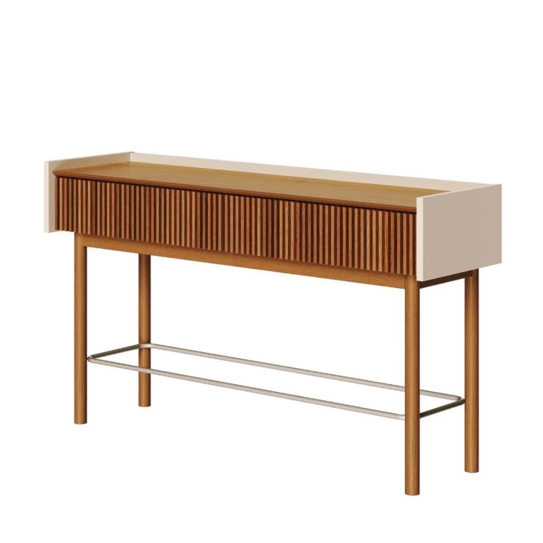 Aparador Dune Ripado 140cm Imcal 2 Gavetas Fecho Toque Madeira Maciça Corrediças Telescópicas - Off White/Nature