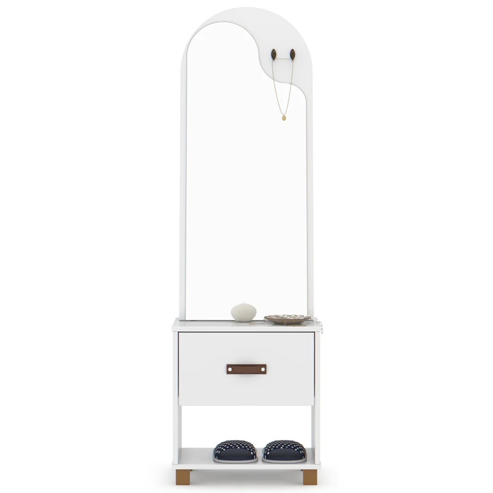 Toucador Penteadeira Com Espelho 1 Gaveta Organic Branco - EJ Móveis Toucador Penteadeira Com Espelho 1 Gaveta Organic Branco - EJ Móveis