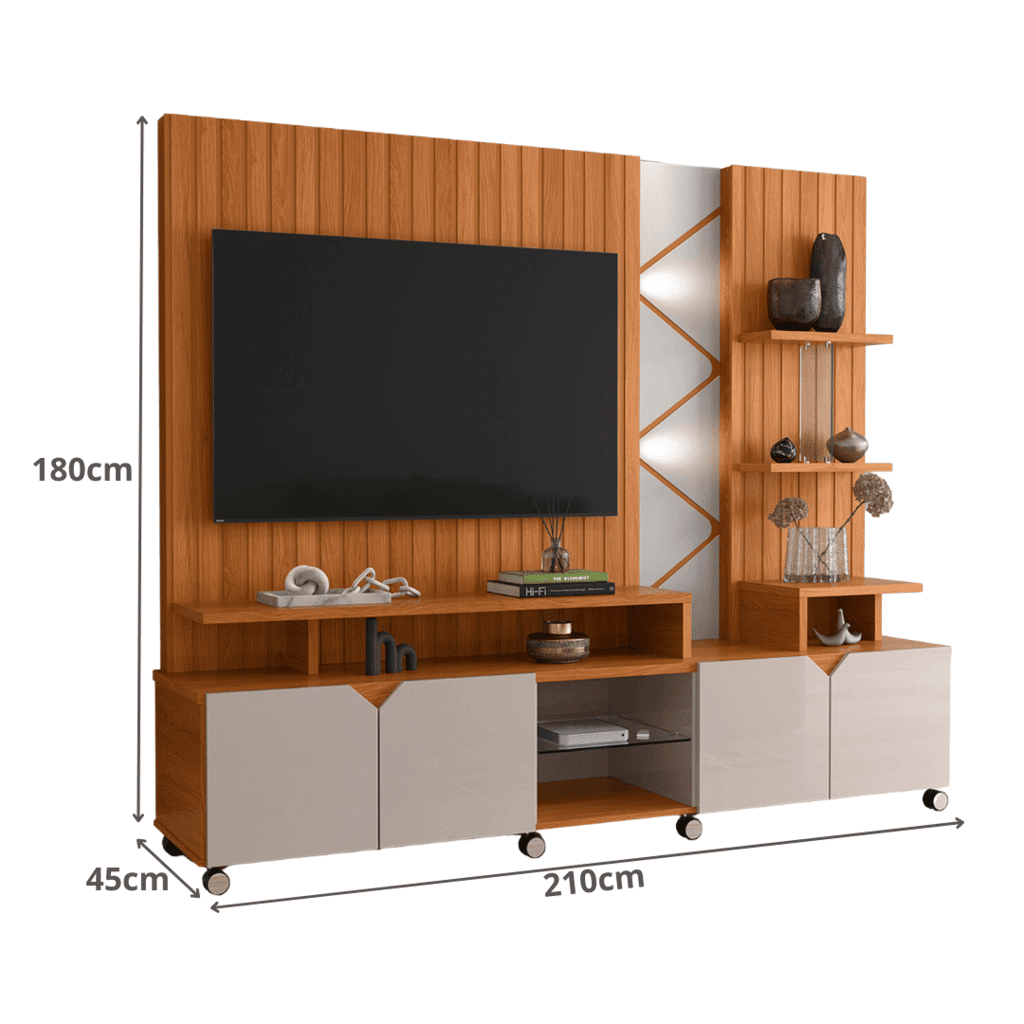 Estante Home TV de até 55 Polegadas com LED Cross cor Frisado Jequitiba/Off White - Lukaliam Estante Home TV de até 55 Polegadas com LED Cross cor Frisado Jequitiba/Off White - Lukaliam