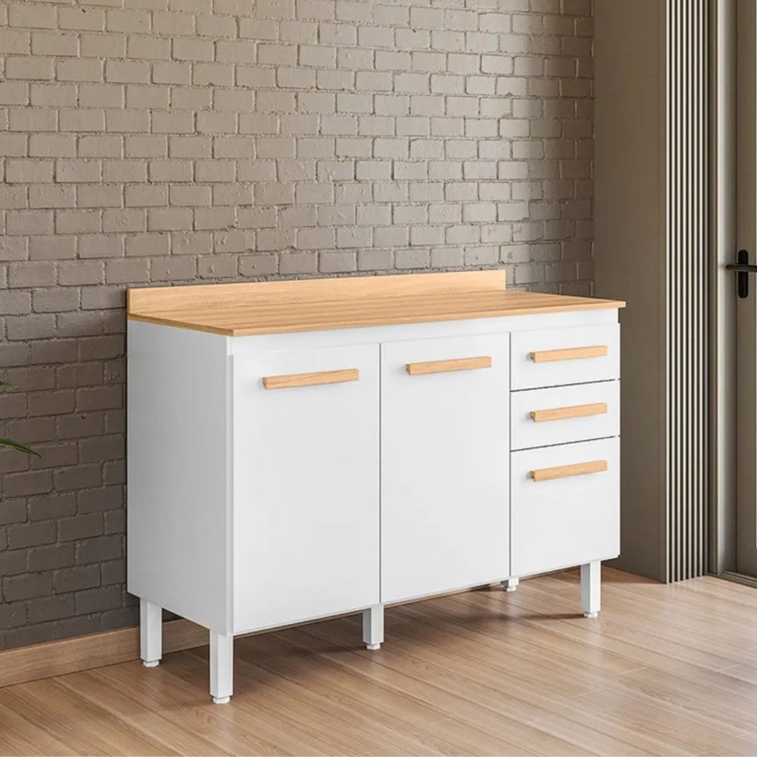 Balcão Nicioli 2 Portas 3 Gavetas Intenza 120cm Branco/Freijó Balcão Nicioli 2 Portas 3 Gavetas Intenza 120cm Branco/Freijó