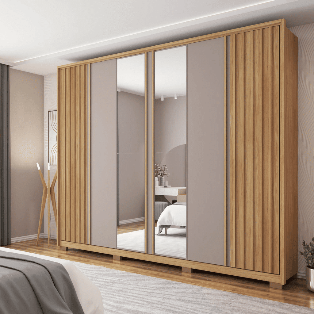 Guarda-Roupa Casal Com Espelho 6 Portas 4 Gavetas Apollo 2.7 Caemmun - Buriti/Fendi