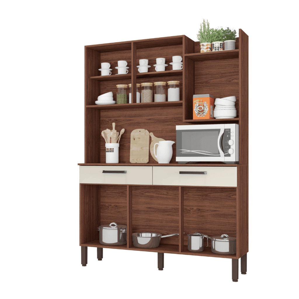 Armário de Cozinha Kit 6 Portas 2 Gavetas Modena  Nogueira/Off White - Kits Paraná Armário de Cozinha Kit 6 Portas 2 Gavetas Modena  Nogueira/Off White - Kits Paraná