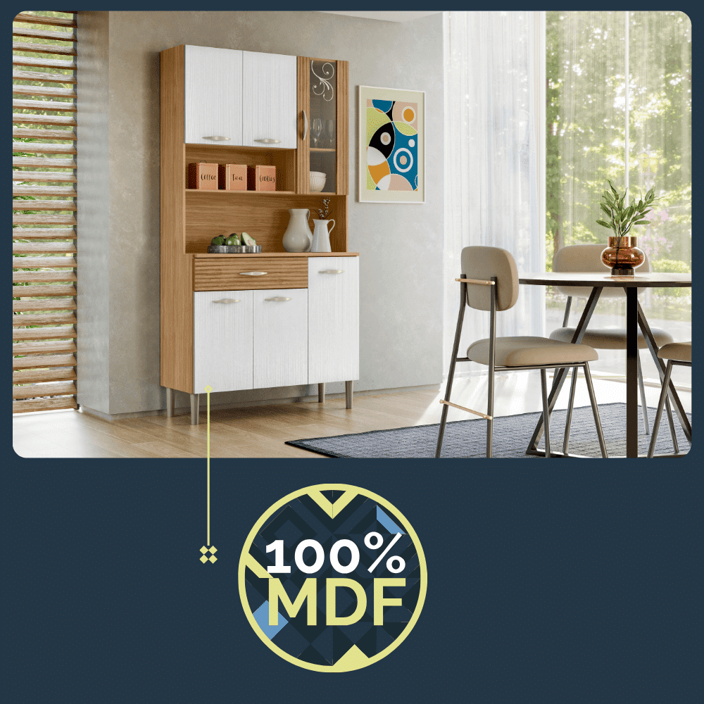 Armário de Cozinha 100% MDF Kit Golden 6 Portas Plus Freijó/Supremo/Ripado 3D