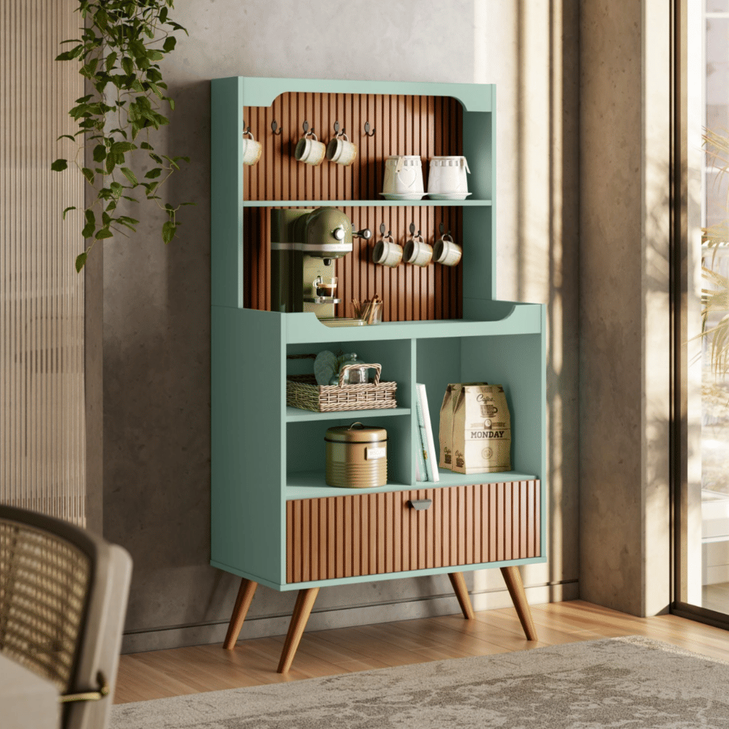 Aparador para Sala Cantinho do Café Rubi 1 Porta 3 Nichos Pés Retrô Cinza Menta/Tauari 3D Lukaliam Aparador para Sala Cantinho do Café Rubi 1 Porta 3 Nichos Pés Retrô Cinza Menta/Tauari 3D Lukaliam