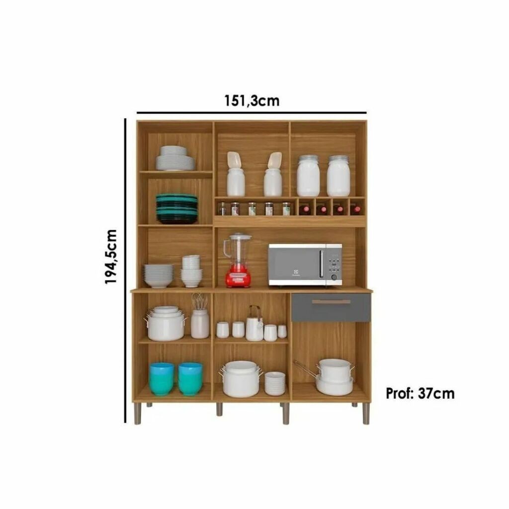 Armário de Cozinha em MDF Kit 6 Portas 1 Gaveta Ronipa Pinot Amendoa/Chumbo Armário de Cozinha em MDF Kit 6 Portas 1 Gaveta Ronipa Pinot Amendoa/Chumbo