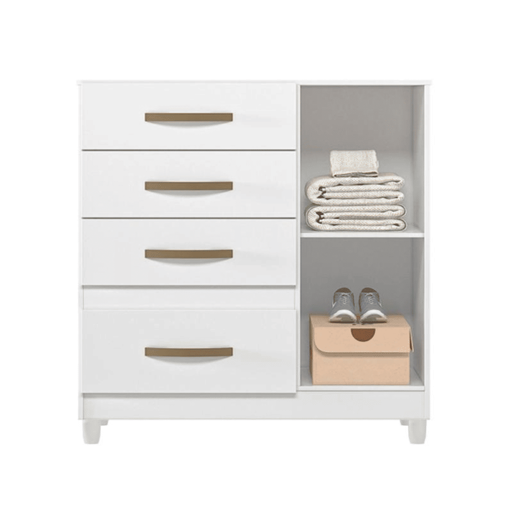 Cômoda para Quarto Com 4 Gavetas 1 Porta Moval Vênus Flex Branco/Rosa/Lilás Cômoda para Quarto Com 4 Gavetas 1 Porta Moval Vênus Flex Branco/Rosa/Lilás