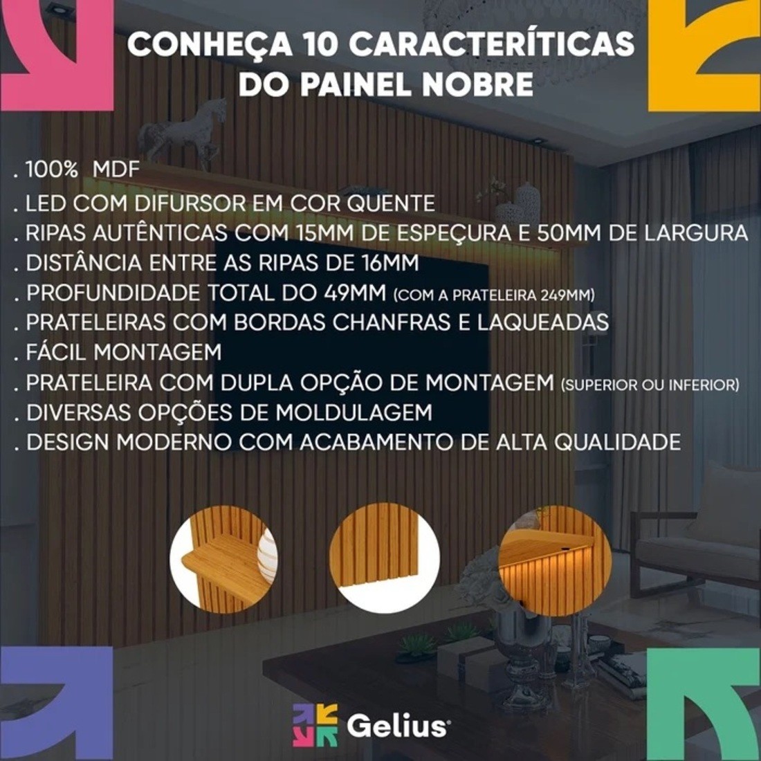 Painel Nobre Ripado 2.30cm Pnl Com Led Cor Rip Naturale Gelius - Naturale