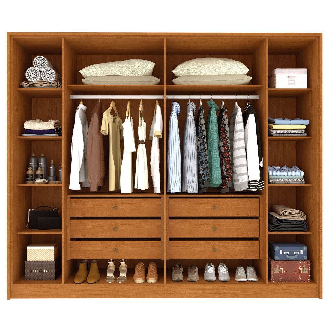 Guarda‑Roupa Casal Barcelona 6 Portas 6 Gavetas Ripado Cinamomo/Off White Guarda‑Roupa Casal Barcelona 6 Portas 6 Gavetas Ripado Cinamomo/Off White