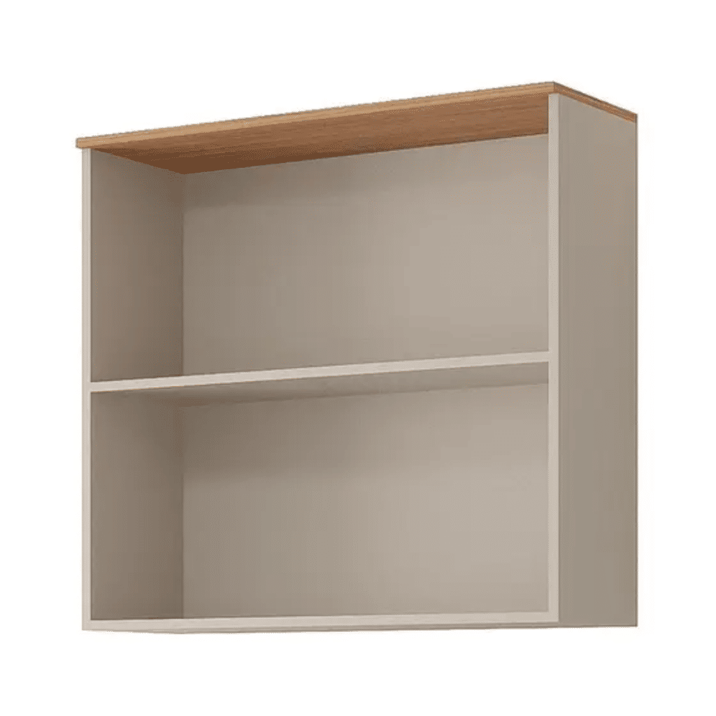 Armário Aéreo Bella 80cm 2 Portas Basculantes, 1 com Vidro, Off White/Freijó - MGM Armário Aéreo Bella 80cm 2 Portas Basculantes, 1 com Vidro, Off White/Freijó - MGM