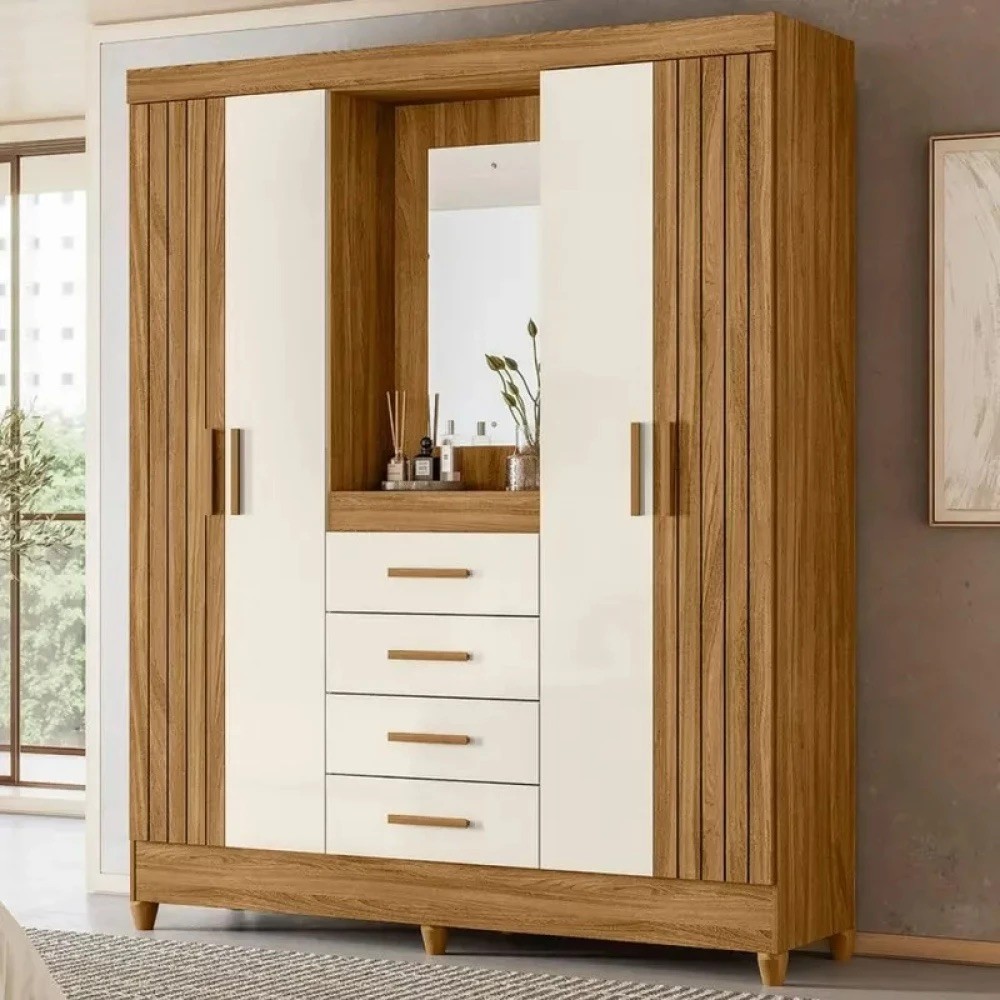 Guarda Roupa Casal Com Espelho Atenas Freijó/Off White - Moval moveis Guarda Roupa Casal Com Espelho Atenas Freijó/Off White - Moval moveis