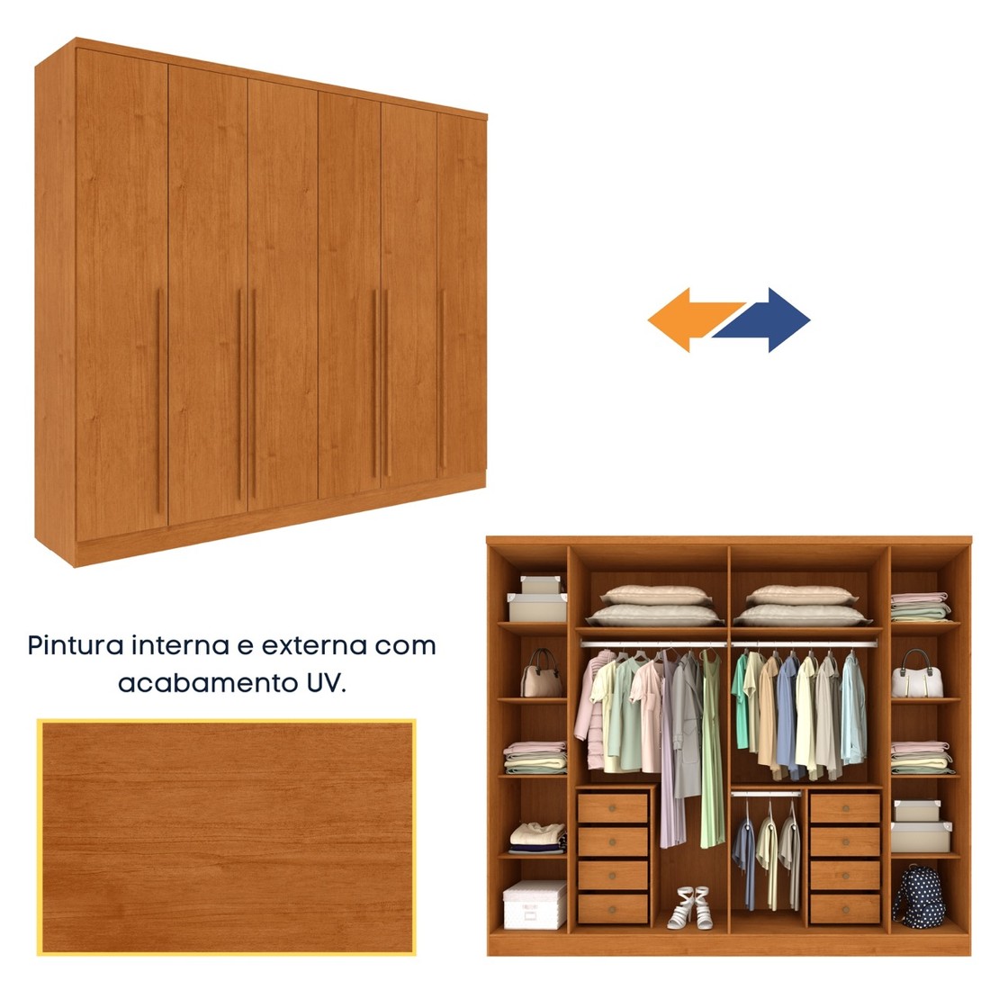 Guarda-Roupa Casal 6 Portas 8 Gavetas Tcil Móveis Sevila Cinamomo Guarda-Roupa Casal 6 Portas 8 Gavetas Tcil Móveis Sevila Cinamomo