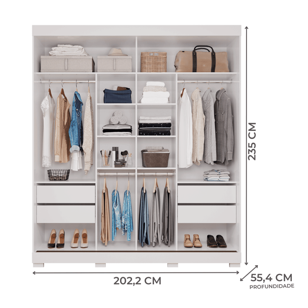 Guarda-Roupa Casal Com Espelho 2 Portas de Correr em MDF Panan Móveis Luana Branco Guarda-Roupa Casal Com Espelho 2 Portas de Correr em MDF Panan Móveis Luana Branco