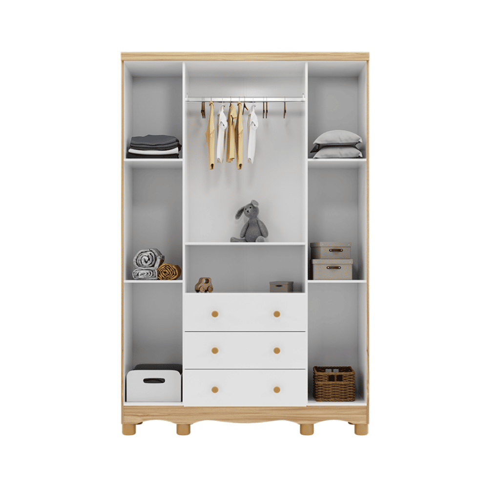 Guarda-Roupa Infantil 4 Portas em MDF Moveis Peroba Uli Amendo/Branco Guarda-Roupa Infantil 4 Portas em MDF Moveis Peroba Uli Amendo/Branco