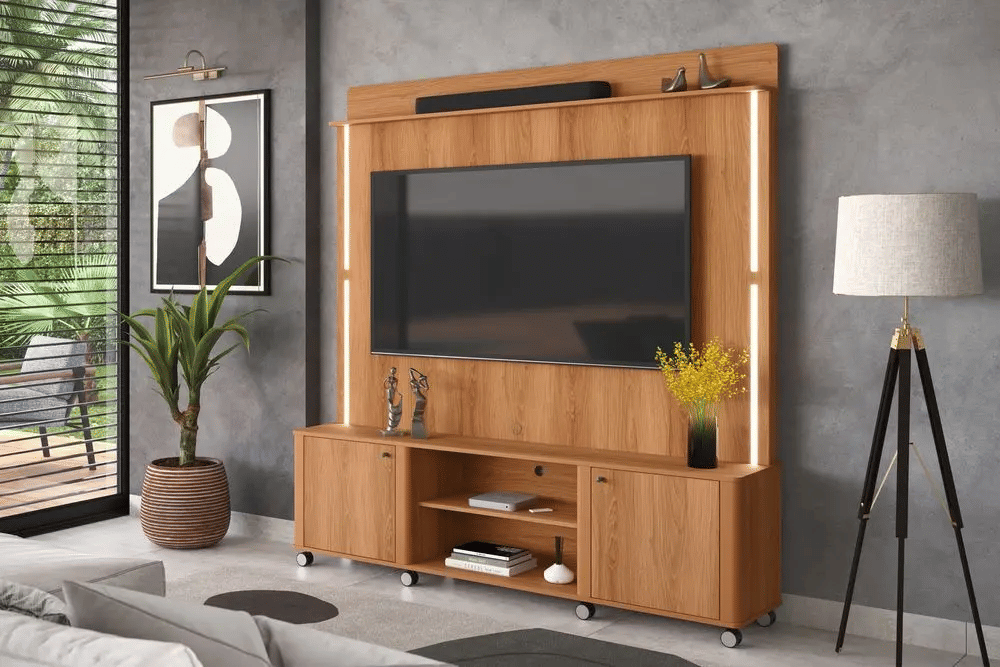 Estante Home Para TV 75 Polegadas com LED e Rodízios Lukaliam Florença Jequitiba Estante Home Para TV 75 Polegadas com LED e Rodízios Lukaliam Florença Jequitiba