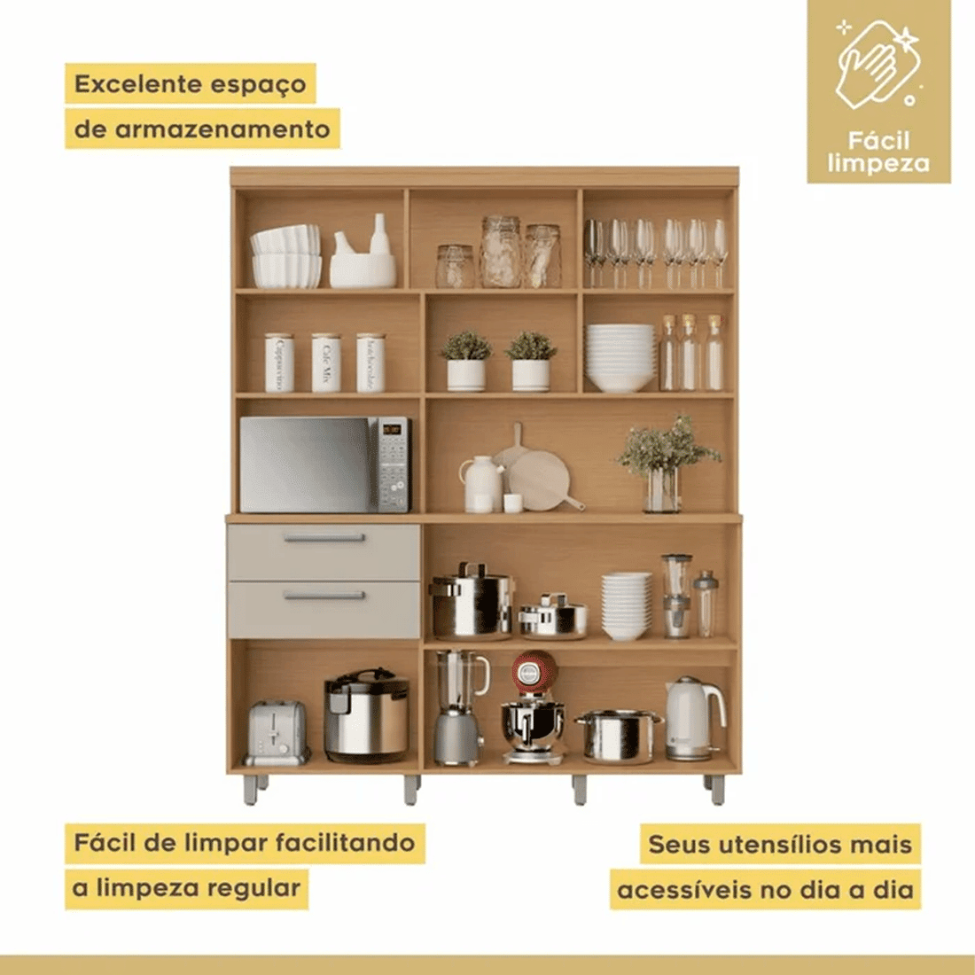 Kit Cozinha Compacta Nesher Nobreza 5 Portas 2 Gavetas 160cm – Carvalho/Greige Kit Cozinha Compacta Nesher Nobreza 5 Portas 2 Gavetas 160cm – Carvalho/Greige