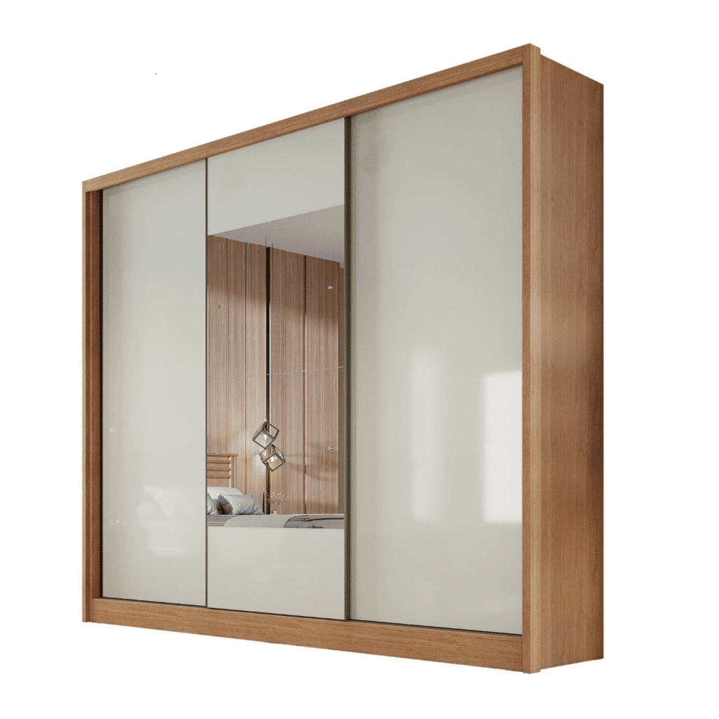 Guarda Roupa Casal com Espelho 3 Portas 6 Gavetas 100% MDF Arezzo Cumaru/Fendi - Novo Horizonte