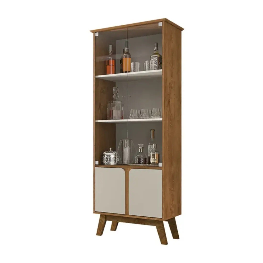 Cristaleira 2 Portas Madri Naturalle com Off White Bechara