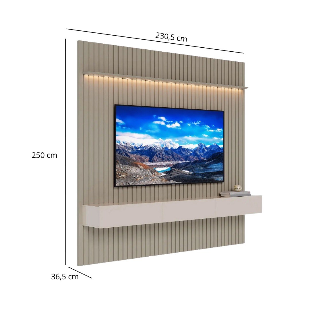 Painel/Home Ripado Prime Led 2.2 com 3 Gavetas Imcal Gianduia/Off White Painel/Home Ripado Prime Led 2.2 com 3 Gavetas Imcal Gianduia/Off White