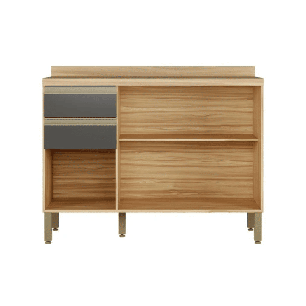 Balcão de Cozinha com Tampo 3 Portas 2 Gavetas em MDF Ronipa Chardonnay Amendoa/chumbo Balcão de Cozinha com Tampo 3 Portas 2 Gavetas em MDF Ronipa Chardonnay Amendoa/chumbo