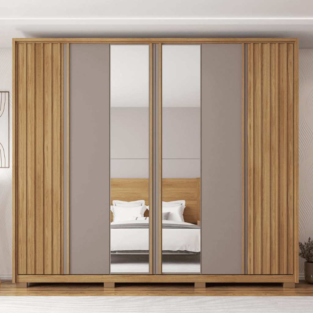 Guarda-Roupa Casal Com Espelho 6 Portas 4 Gavetas Apollo 2.7 Caemmun - Buriti/Fendi
