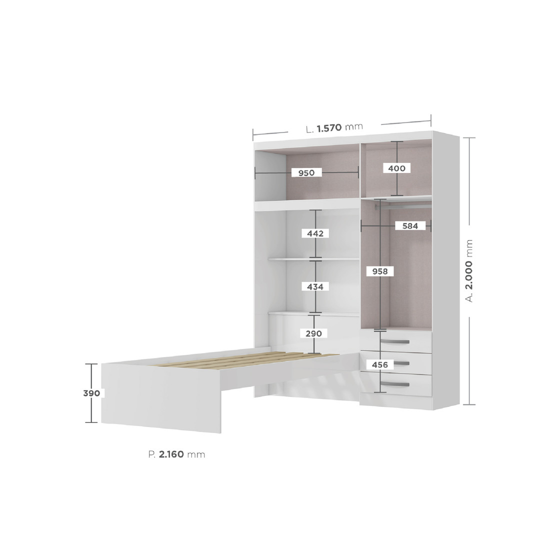 Guarda-Roupa Solteiro Com Cama 4 Portas MX Móveis Lisboa Branco/Rosa-Flex Guarda-Roupa Solteiro Com Cama 4 Portas MX Móveis Lisboa Branco/Rosa-Flex