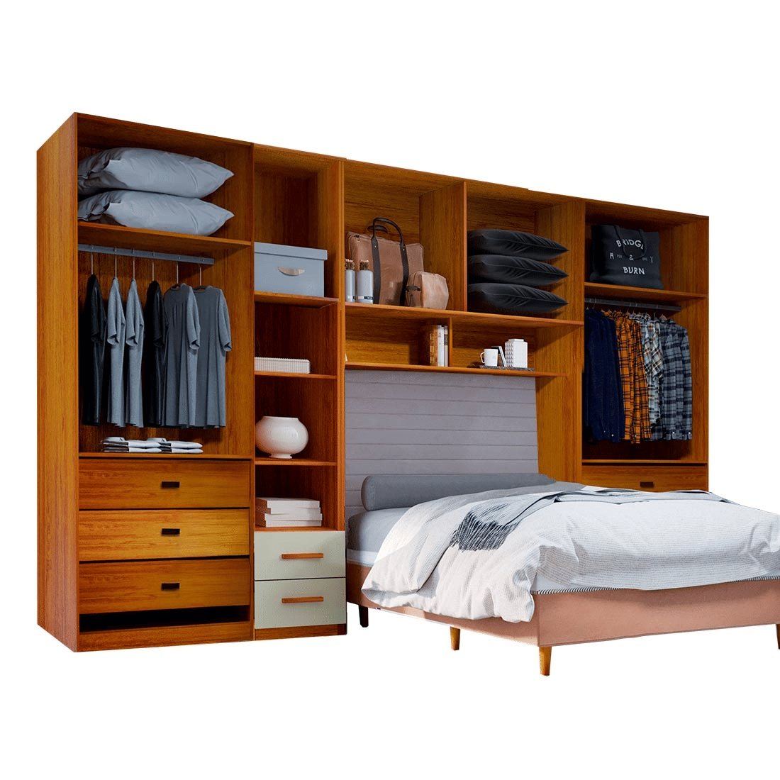Guarda-Roupa Solteiro Modulado Tivoli 4 Peças 100% MDF, Natural/Bege - Bom Pastor Guarda-Roupa Solteiro Modulado Tivoli 4 Peças 100% MDF, Natural/Bege - Bom Pastor