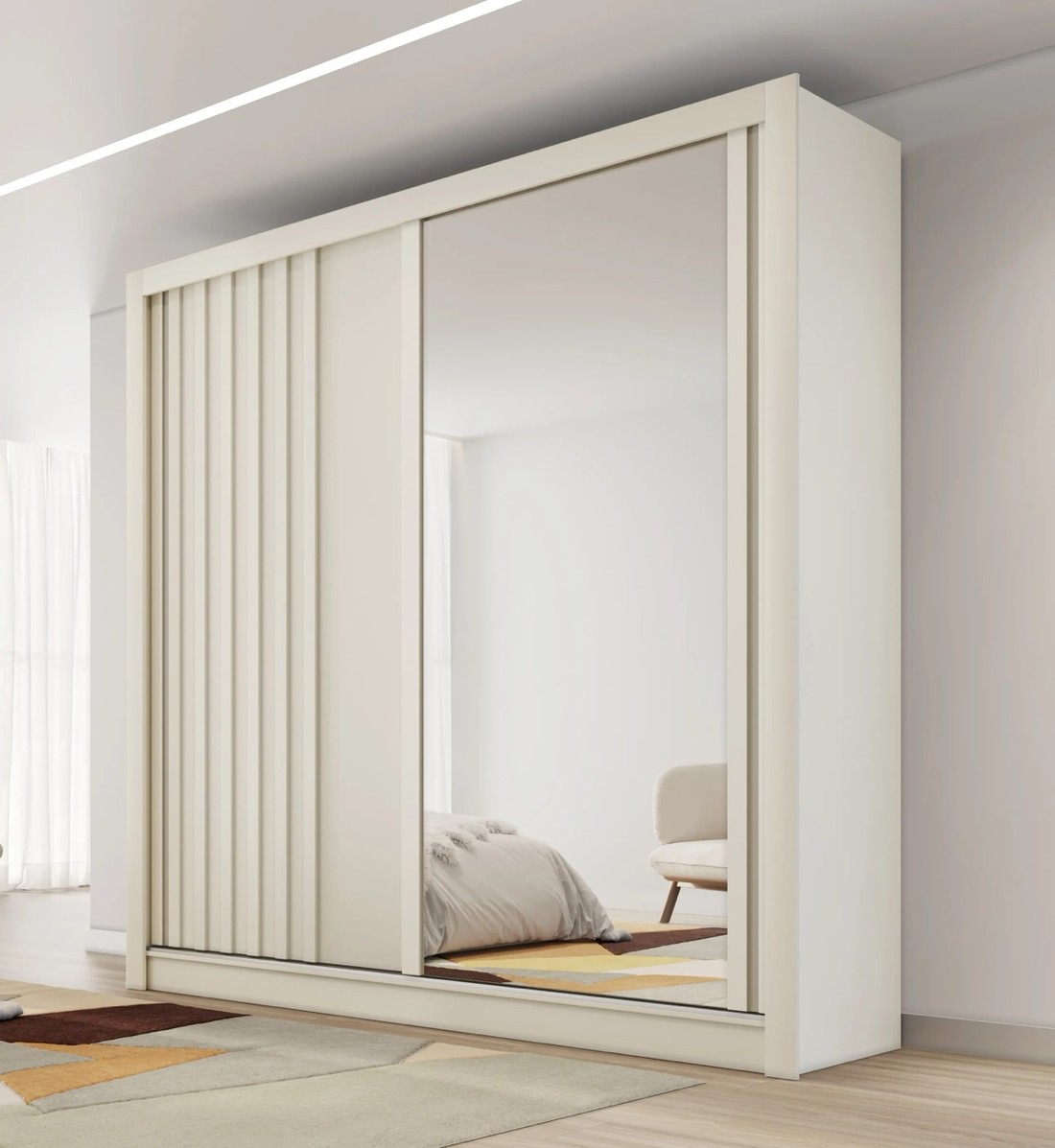 Guarda-Roupas Casal 2 Portas de Correr com Espelho Lugano 100% MDF Europa Móveis Off White