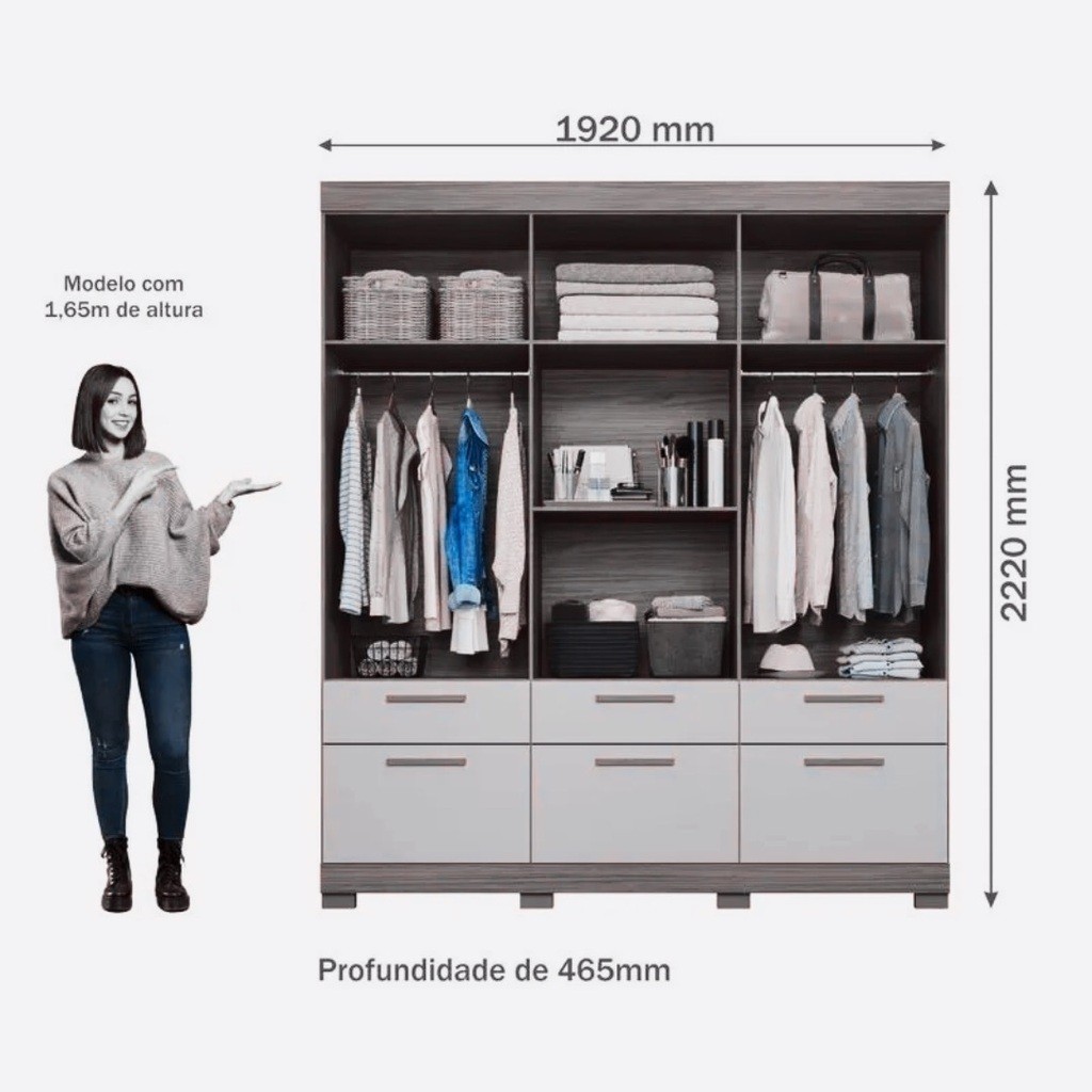 Guarda-Roupa Casal em MDF 6 Portas Panan Porto Branco Guarda-Roupa Casal em MDF 6 Portas Panan Porto Branco