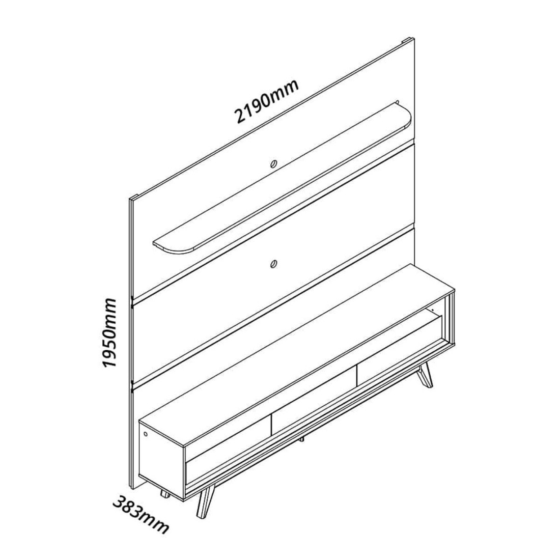 Painel Royal 220 Com Rack Requinte 212 LED Rodízios Off White Naturale Gelius