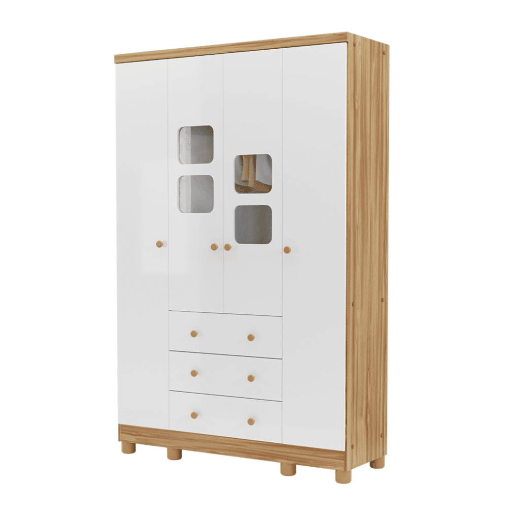 Guarda-Roupa Infantil 4 Portas em MDF Moveis Peroba Uli Amendo/Branco Guarda-Roupa Infantil 4 Portas em MDF Moveis Peroba Uli Amendo/Branco