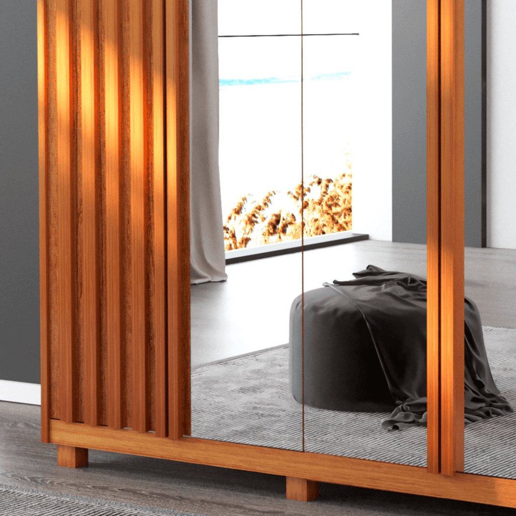 Guarda-Roupa Casal Com Espelho Em MDF 6 Portas, Madrid Boss Ripado Naturalle - Bom Pastor Guarda-Roupa Casal Com Espelho Em MDF 6 Portas, Madrid Boss Ripado Naturalle - Bom Pastor