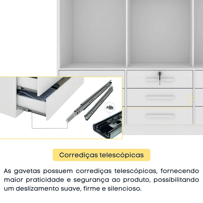 Guarda-Roupa Casal 3 Portas 9 Gavetas Tcil Móveis Chicago Branco Guarda-Roupa Casal 3 Portas 9 Gavetas Tcil Móveis Chicago Branco