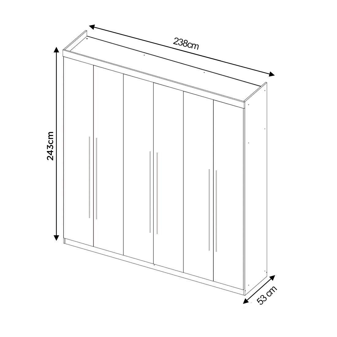Guarda-roupa Casal Mary Reflecta com LED 6 Portas 238cm 100% MDF - Natural/Off White