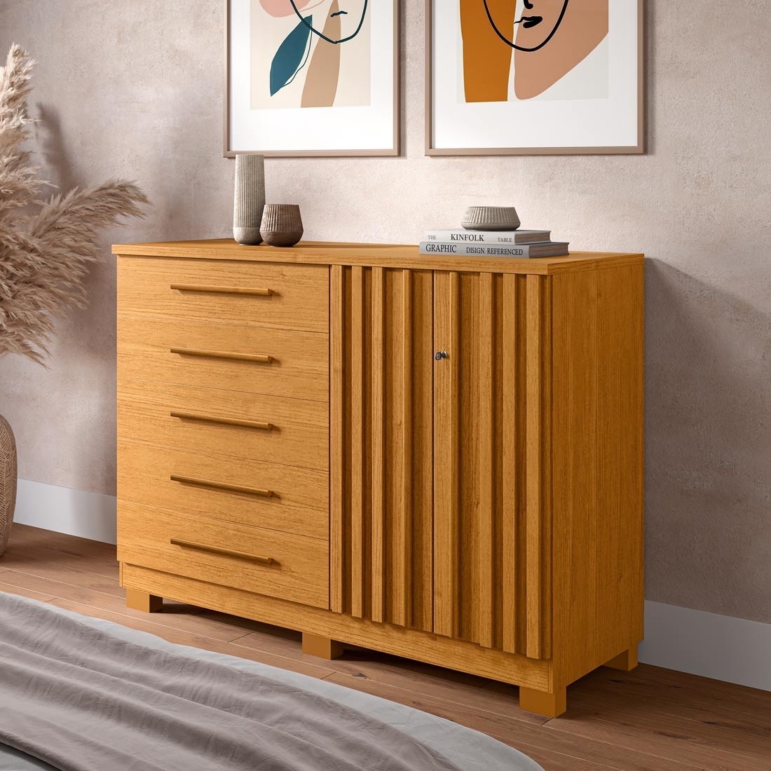 Cômoda Bella 100% MDF 5 Gavetas com Sapateira ACP - Cinamomo
