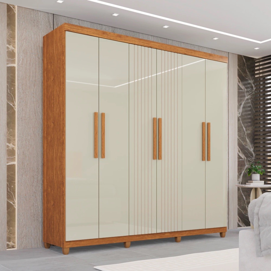 Guarda-Roupa Casal Portugal 6 Portas 2 Gavetas Imop Cinamomo/Off White Guarda-Roupa Casal Portugal 6 Portas 2 Gavetas Imop Cinamomo/Off White