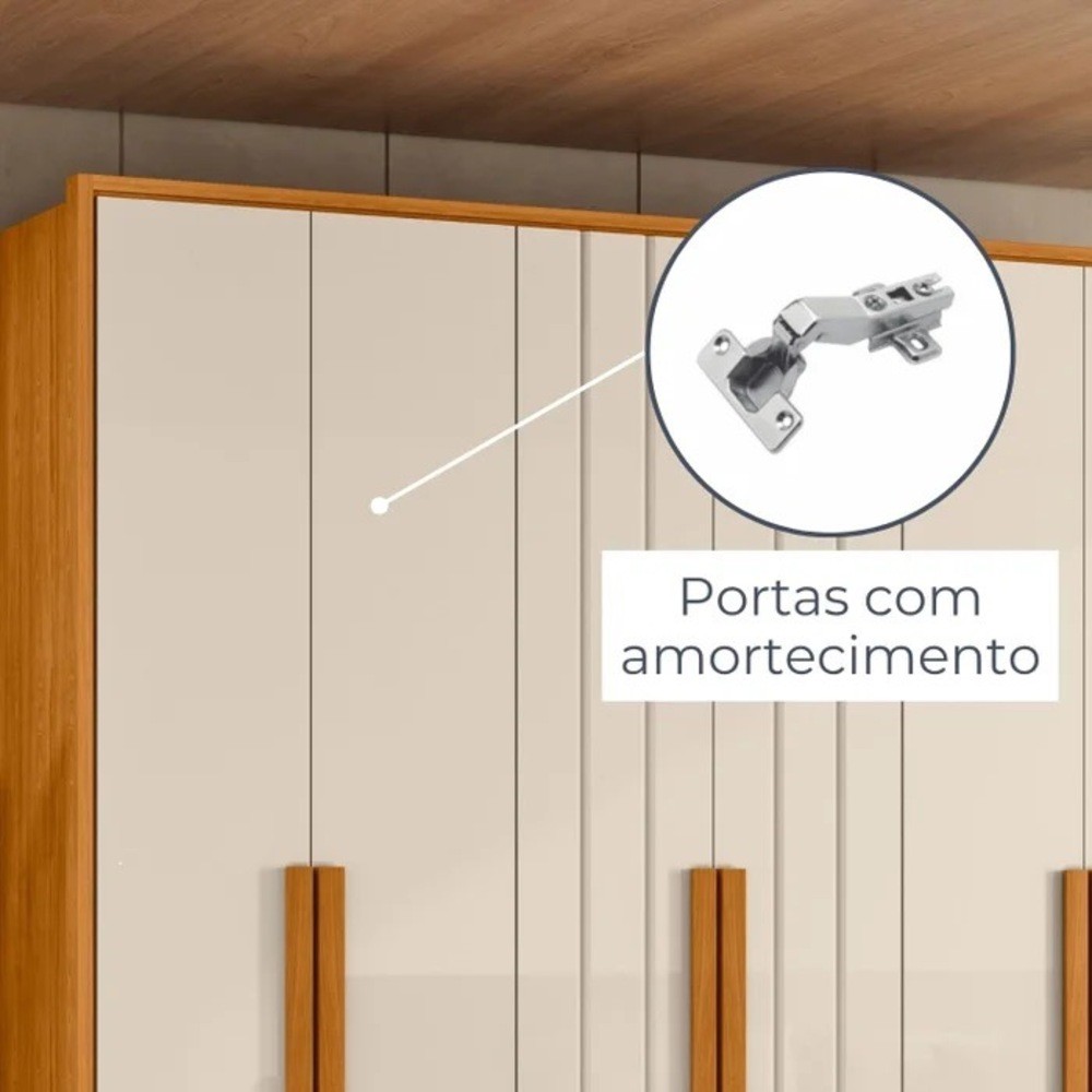 Guarda-Roupa Casal Veronese Frisado 6 Portas com Espelho 100% MDF Madetec - Cinamomo/Off White