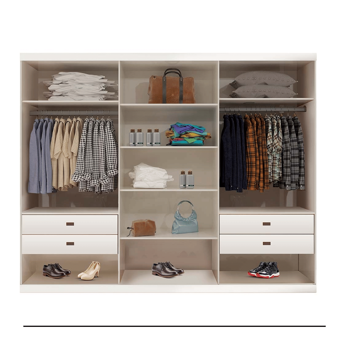 Guarda-Roupa Big 2.7 Anna Euro 100% MDF, com Espelho, 3 portas de correr, Branco - Bom Pastor