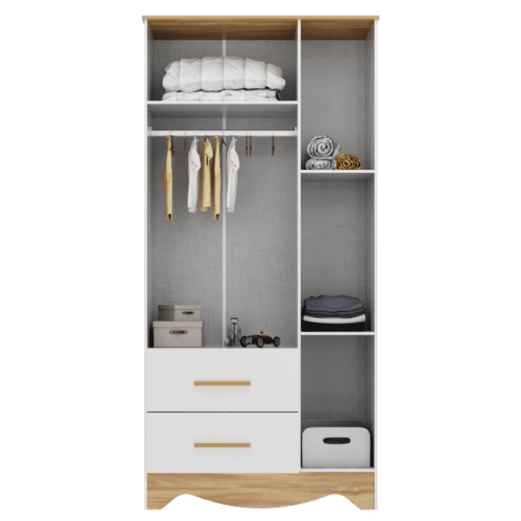 Guarda-Roupa Infantil 3 Portas em MDF Moveis Peroba Popy Branco Brilho/Carvalho