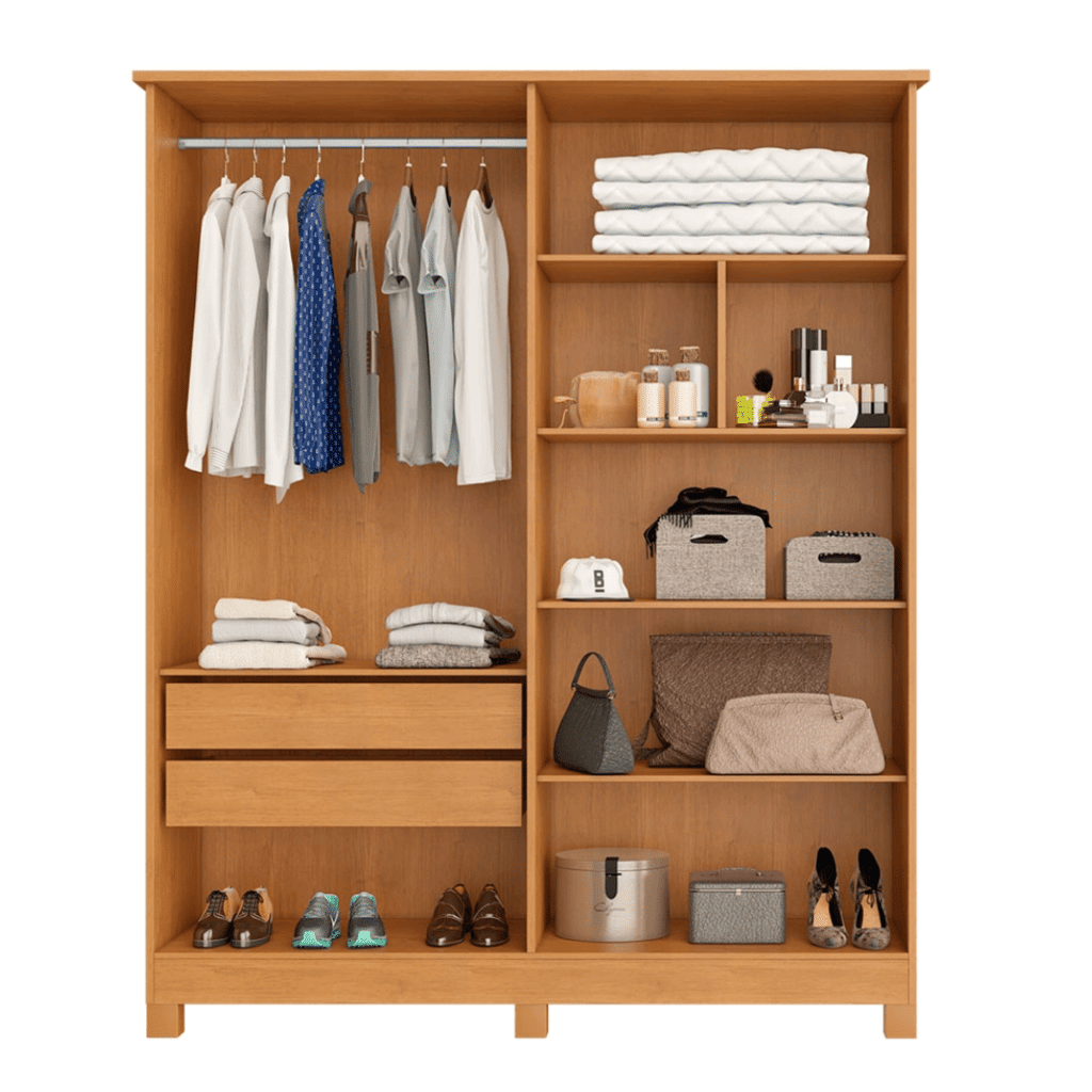 Guarda-Roupa Solteiro Em MDF 4 Portas Bianchi Nina Nature/Off White Guarda-Roupa Solteiro Em MDF 4 Portas Bianchi Nina Nature/Off White