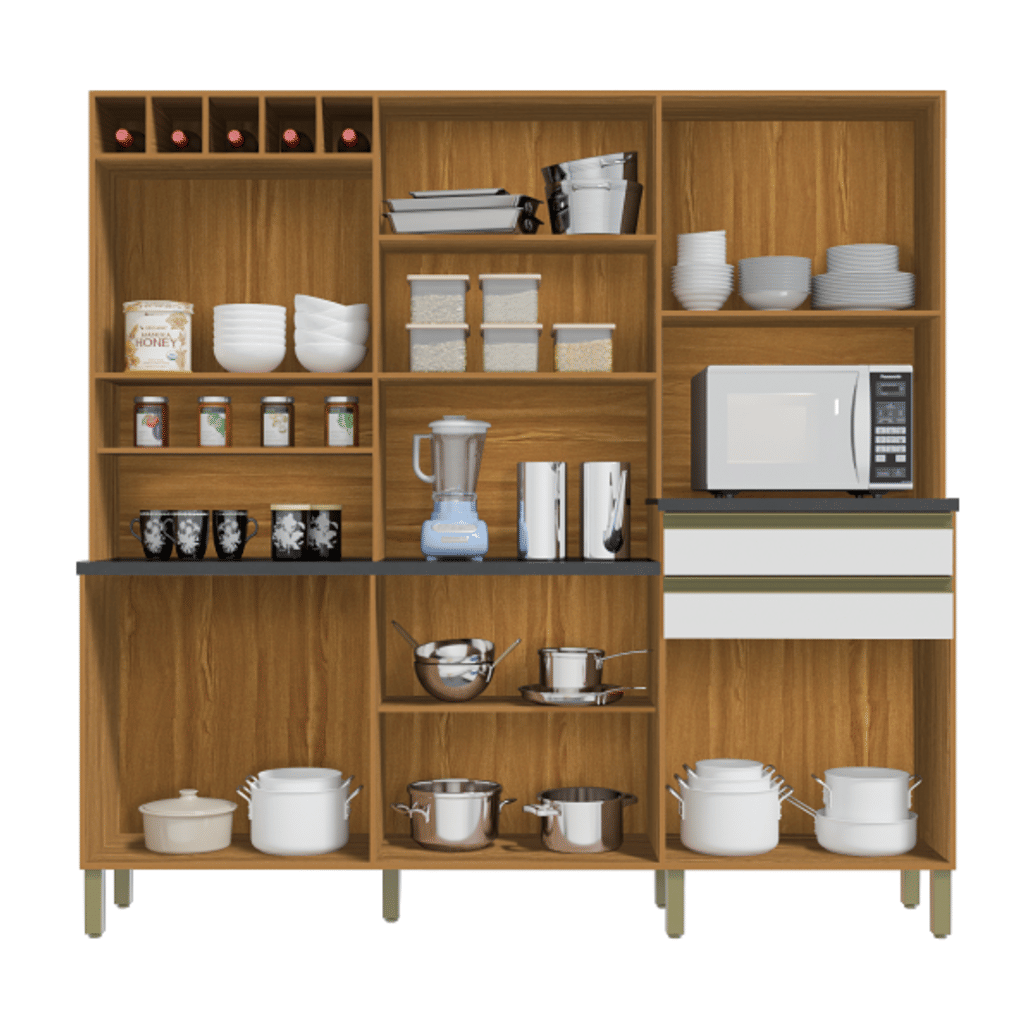 Armário de Cozinha Kit 12 Portas 2 Gavetas 100% MDF Ronipa Móveis Malbec Amendoa/Branco Armário de Cozinha Kit 12 Portas 2 Gavetas 100% MDF Ronipa Móveis Malbec Amendoa/Branco