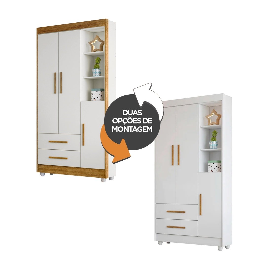 Guarda-roupa Infantil Flocos 100% MDF 3 Portas 2 Gavetas 90cm Tigus
