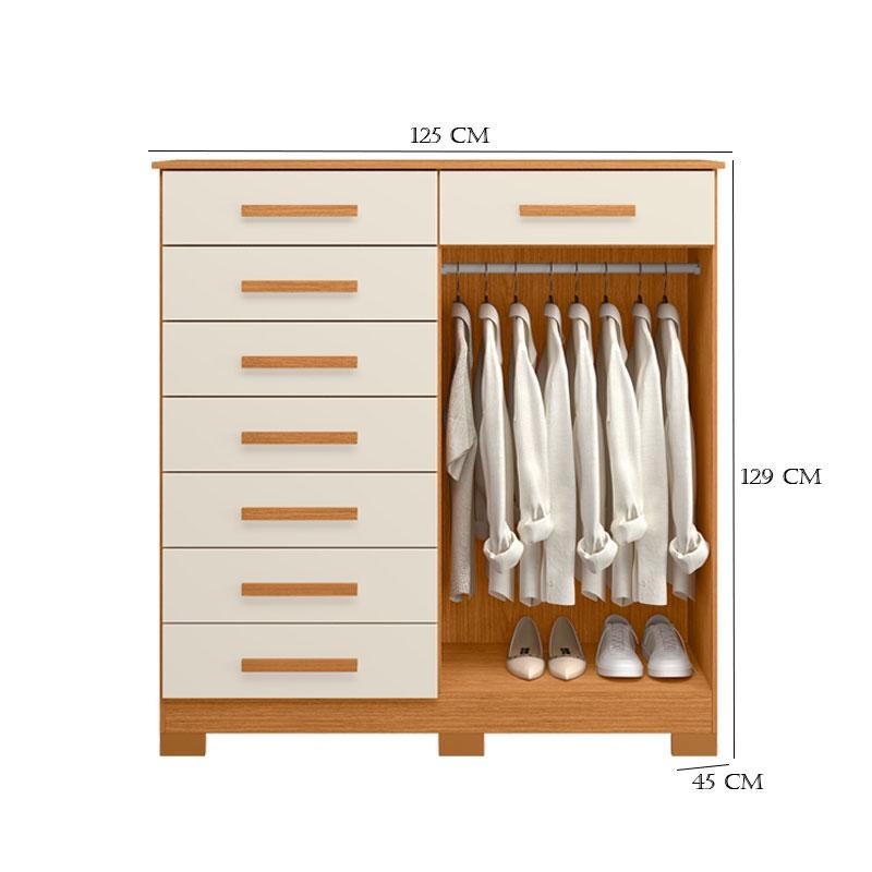 Cômodas 8 Gavetas 2 Portas Albatroz New Verona 125cm - Cinamomo/Off White