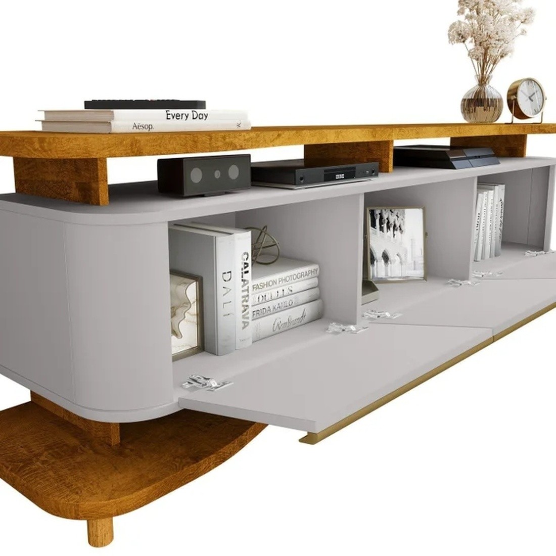 Rack para TV até 75 Polegadas Guarapari 3 Portas Naturalle/Off White - Móveis Bechara Rack para TV até 75 Polegadas Guarapari 3 Portas Naturalle/Off White - Móveis Bechara