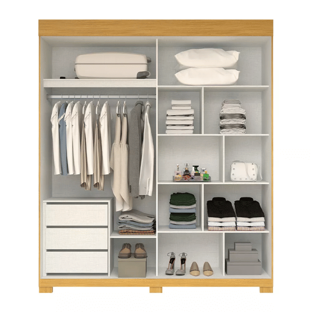 Guarda-Roupa com Espelho Heloisa Prime em MDF 2 Portas Cinamomo/Off White - Acp Móveis Guarda-Roupa com Espelho Heloisa Prime em MDF 2 Portas Cinamomo/Off White - Acp Móveis