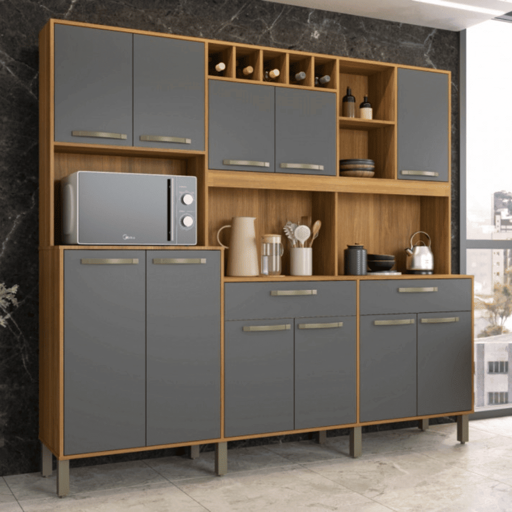 Armário de Cozinha Kit Milano 11 portas Freijó/Grafite - Fiorello