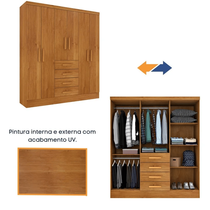 Guarda-Roupa Casal 6 Portas Tcil Móveis Arizona Cinamomo Guarda-Roupa Casal 6 Portas Tcil Móveis Arizona Cinamomo