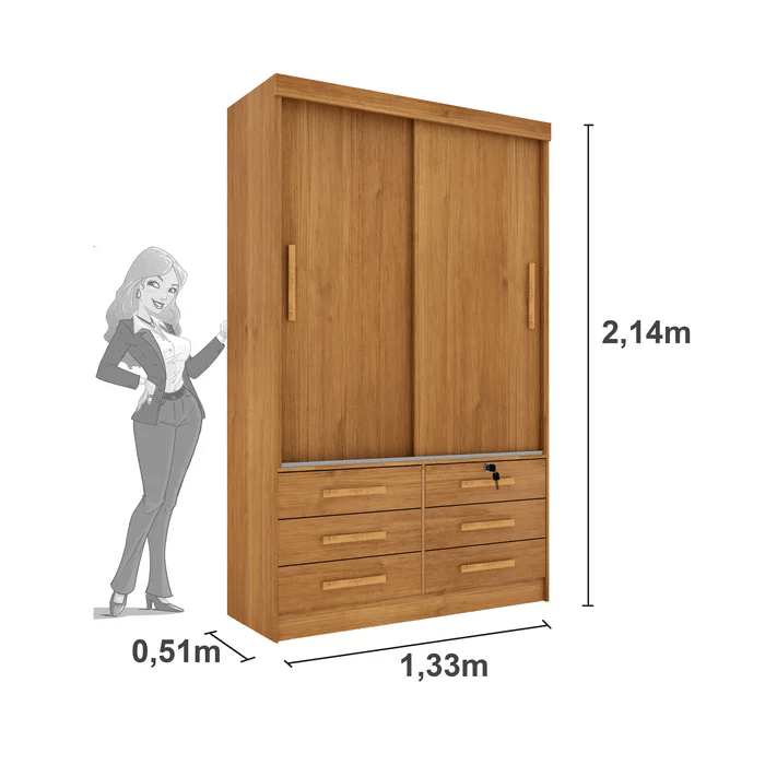 Guarda-Roupa Solteiro 2 Portas 6 Gavetas Tcil Móveis Chicago Cinamomo Guarda-Roupa Solteiro 2 Portas 6 Gavetas Tcil Móveis Chicago Cinamomo