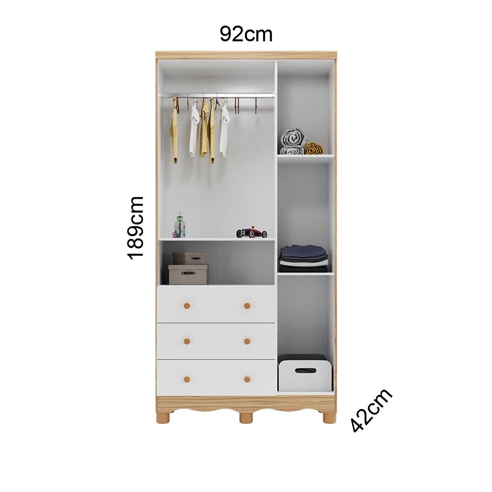 Guarda-roupa 3 Portas Abrir 100% MDF 3 Gavetas Peroba Duda Plus - Amêndoa/Branco Brilho
