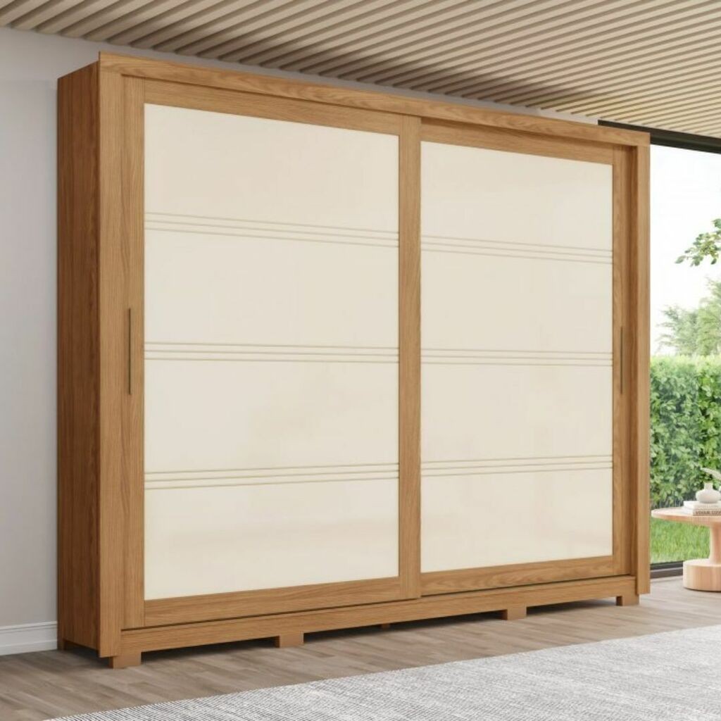 Guarda-roupa Casal 2 Portas de Correr Medelin Nature/Off - Henn Guarda-roupa Casal 2 Portas de Correr Medelin Nature/Off - Henn